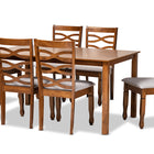 Baxton Studio Lanier Modern and Contemporary Grey Fabric Upholstered and Walnut Brown Finished Wood 7-Piece Dining Set