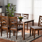 Baxton Studio Lanier Modern and Contemporary Grey Fabric Upholstered and Walnut Brown Finished Wood 7-Piece Dining Set