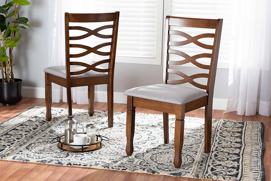 Baxton Studio Lanier Modern and Contemporary Grey Fabric Upholstered and Walnut Brown Finished Wood 2-Piece Dining Chair Set