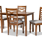 Baxton Studio Lanier Modern and Contemporary Grey Fabric Upholstered and Walnut Brown Finished Wood 5-Piece Dining Set