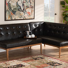 Baxton Studio Arvid Mid-Century Modern Dark Brown Faux Leather Upholstered 2-Piece Wood Dining Nook Banquette Set