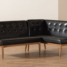 Baxton Studio Arvid Mid-Century Modern Dark Brown Faux Leather Upholstered 2-Piece Wood Dining Nook Banquette Set