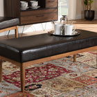 Baxton Studio Arvid Mid-Century Modern Dark Brown Faux Leather Upholstered Wood Dining Bench