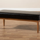Baxton Studio Arvid Mid-Century Modern Dark Brown Faux Leather Upholstered Wood Dining Bench