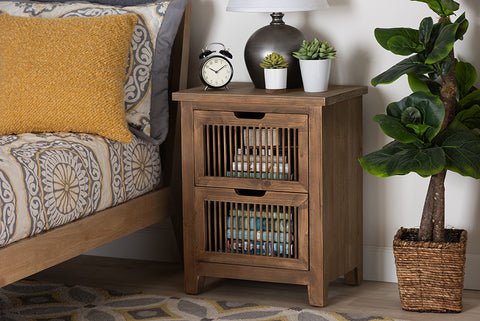 Baxton Studio Clement Rustic Transitional Medium Oak Finished 2-Drawer Wood Spindle End Table