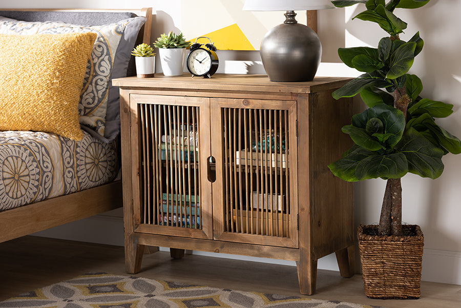 Baxton Studio Clement Rustic Transitional Medium Oak Finished 2-Door Wood Spindle Accent Storage Cabinet