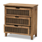 Baxton Studio Clement Rustic Transitional Medium Oak Finished 3-Drawer Wood Spindle Storage Cabinet