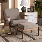Baxton Studio Sigrid Mid-Century Modern Light Grey Fabric Upholstered Antique Oak Finished 2-Piece Wood Armchair and Ottoman Set