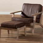 Baxton Studio Sigrid Mid-Century Modern Dark Brown Faux Leather Effect Fabric Upholstered Antique Oak Finished 2-Piece Wood Armchair and Ottoman Set