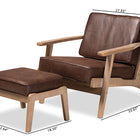 Baxton Studio Sigrid Mid-Century Modern Dark Brown Faux Leather Effect Fabric Upholstered Antique Oak Finished 2-Piece Wood Armchair and Ottoman Set
