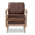 Baxton Studio Sigrid Mid-Century Modern Dark Brown Faux Leather Effect Fabric Upholstered Antique Oak Finished 2-Piece Wood Armchair and Ottoman Set