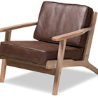 Baxton Studio Sigrid Mid-Century Modern Dark Brown Faux Leather Effect Fabric Upholstered Antique Oak Finished 2-Piece Wood Armchair and Ottoman Set