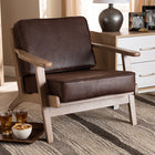 Baxton Studio Sigrid Mid-Century Modern Dark Brown Faux Leather Effect Fabric Upholstered Antique Oak Finished Wood Armchair 