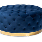 Baxton Studio Sasha Glam and Luxe Royal Blue Velvet Fabric Upholstered Gold Finished Round Cocktail Ottoman