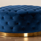 Baxton Studio Sasha Glam and Luxe Royal Blue Velvet Fabric Upholstered Gold Finished Round Cocktail Ottoman