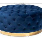 Baxton Studio Sasha Glam and Luxe Royal Blue Velvet Fabric Upholstered Gold Finished Round Cocktail Ottoman