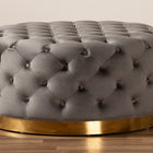 Baxton Studio Sasha Glam and Luxe Grey Velvet Fabric Upholstered Gold Finished Round Cocktail Ottoman