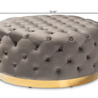 Baxton Studio Sasha Glam and Luxe Grey Velvet Fabric Upholstered Gold Finished Round Cocktail Ottoman