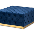 Baxton Studio Verene Glam and Luxe Royal Blue Velvet Fabric Upholstered Gold Finished Square Cocktail Ottoman