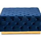 Baxton Studio Verene Glam and Luxe Royal Blue Velvet Fabric Upholstered Gold Finished Square Cocktail Ottoman