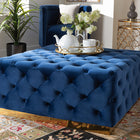 Baxton Studio Verene Glam and Luxe Royal Blue Velvet Fabric Upholstered Gold Finished Square Cocktail Ottoman