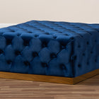 Baxton Studio Verene Glam and Luxe Royal Blue Velvet Fabric Upholstered Gold Finished Square Cocktail Ottoman