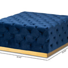Baxton Studio Verene Glam and Luxe Royal Blue Velvet Fabric Upholstered Gold Finished Square Cocktail Ottoman