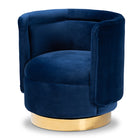 Baxton Studio Saffi Glam and Luxe Royal Blue Velvet Fabric Upholstered Gold Finished Swivel Accent Chair
