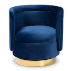 Baxton Studio Saffi Glam and Luxe Royal Blue Velvet Fabric Upholstered Gold Finished Swivel Accent Chair