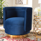 Baxton Studio Saffi Glam and Luxe Royal Blue Velvet Fabric Upholstered Gold Finished Swivel Accent Chair