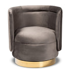 Baxton Studio Saffi Glam and Luxe Grey Velvet Fabric Upholstered Gold Finished Swivel Accent Chair