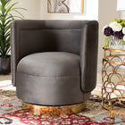 Baxton Studio Saffi Glam and Luxe Grey Velvet Fabric Upholstered Gold Finished Swivel Accent Chair