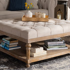 Baxton Studio Kelly Modern and Rustic Beige Linen Fabric Upholstered and Greywashed Wood Cocktail Ottoman