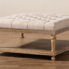 Baxton Studio Kelly Modern and Rustic Beige Linen Fabric Upholstered and Greywashed Wood Cocktail Ottoman