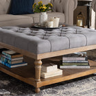 Baxton Studio Kelly Modern and Rustic Grey Linen Fabric Upholstered and Greywashed Wood Cocktail Ottoman