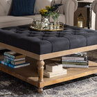 Baxton Studio Kelly Modern and Rustic Charcoal Linen Fabric Upholstered and Greywashed Wood Cocktail Ottoman