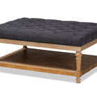 Baxton Studio Lindsey Modern and Rustic Charcoal Linen Fabric Upholstered and Greywashed Wood Cocktail Ottoman