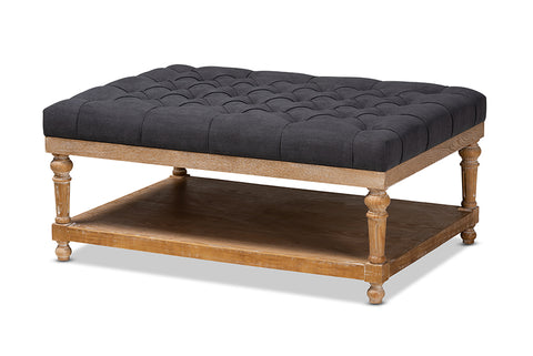Baxton Studio Lindsey Modern and Rustic Charcoal Linen Fabric Upholstered and Greywashed Wood Cocktail Ottoman