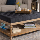 Baxton Studio Lindsey Modern and Rustic Charcoal Linen Fabric Upholstered and Greywashed Wood Cocktail Ottoman