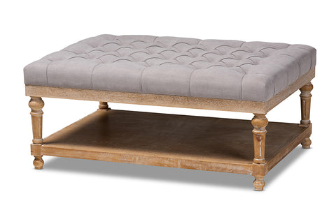 Baxton Studio Lindsey Modern and Rustic Grey Linen Fabric Upholstered and Greywashed Wood Cocktail Ottoman