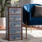 Baxton Studio Alba Vintage Rustic French Inspired Blue Finished Wood 5-Drawer Accent Storage Cabinet
