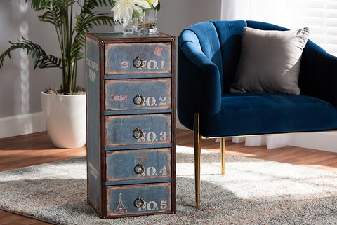 Baxton Studio Alba Vintage Rustic French Inspired Blue Finished Wood 5-Drawer Accent Storage Cabinet