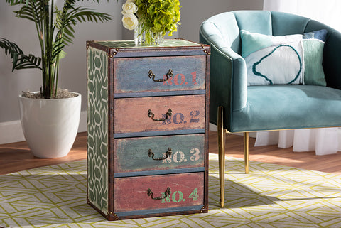Baxton Studio Amandine Vintage Rustic French Inspired Multicolor Finished Wood 4-Drawer Accent Storage Cabinet