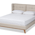 Baxton Studio Gretchen Modern and Contemporary Light Beige Fabric Upholstered and Walnut Brown Finished Wood Queen Size Platform Wingback Bed