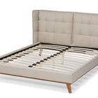 Baxton Studio Gretchen Modern and Contemporary Light Beige Fabric Upholstered and Walnut Brown Finished Wood Queen Size Platform Wingback Bed