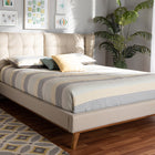 Baxton Studio Gretchen Modern and Contemporary Light Beige Fabric Upholstered and Walnut Brown Finished Wood Queen Size Platform Wingback Bed