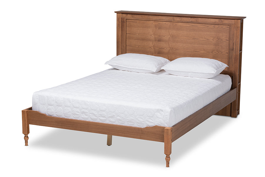 Baxton Studio Danielle Traditional and Transitional Rustic Ash Walnut Brown Finished Wood Queen Size Platform Storage Bed with Built-In Shelves
