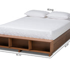 Baxton Studio Arthur Modern Rustic Ash Walnut Brown Finished Wood King Size Platform Bed with Built-In Shelves