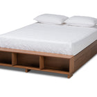 Baxton Studio Arthur Modern Rustic Ash Walnut Brown Finished Wood Queen Size Platform Bed with Built-In Shelves
