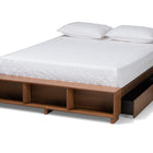 Baxton Studio Arthur Modern Rustic Ash Walnut Brown Finished Wood Queen Size Platform Bed with Built-In Shelves